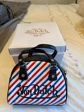 Von Dutch Red White Blue Striped Dome Mini Satchel